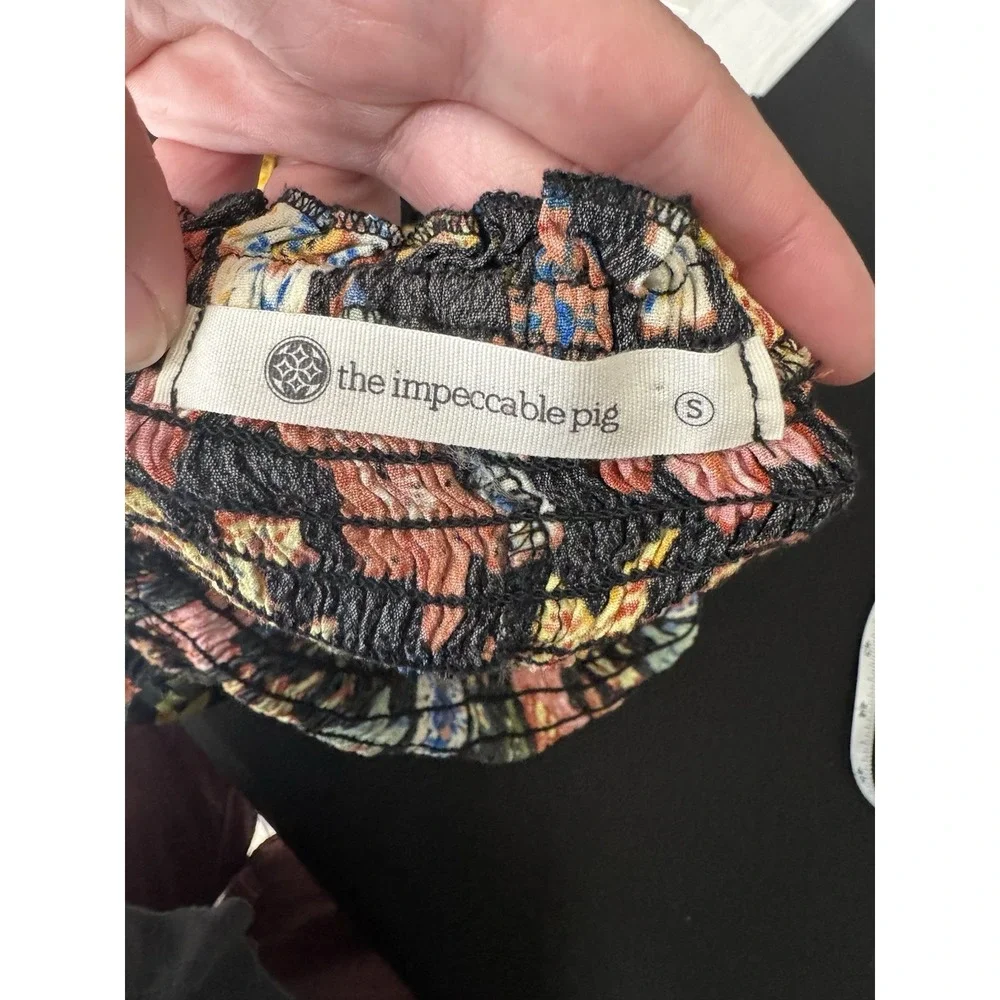 Olivaceous The Impeccable Pig Black Floral Crop Top Smocked cottagecore festival